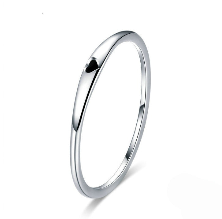 Silver Round Circle Pure Finger Ring Simple Heart Engrave Rings