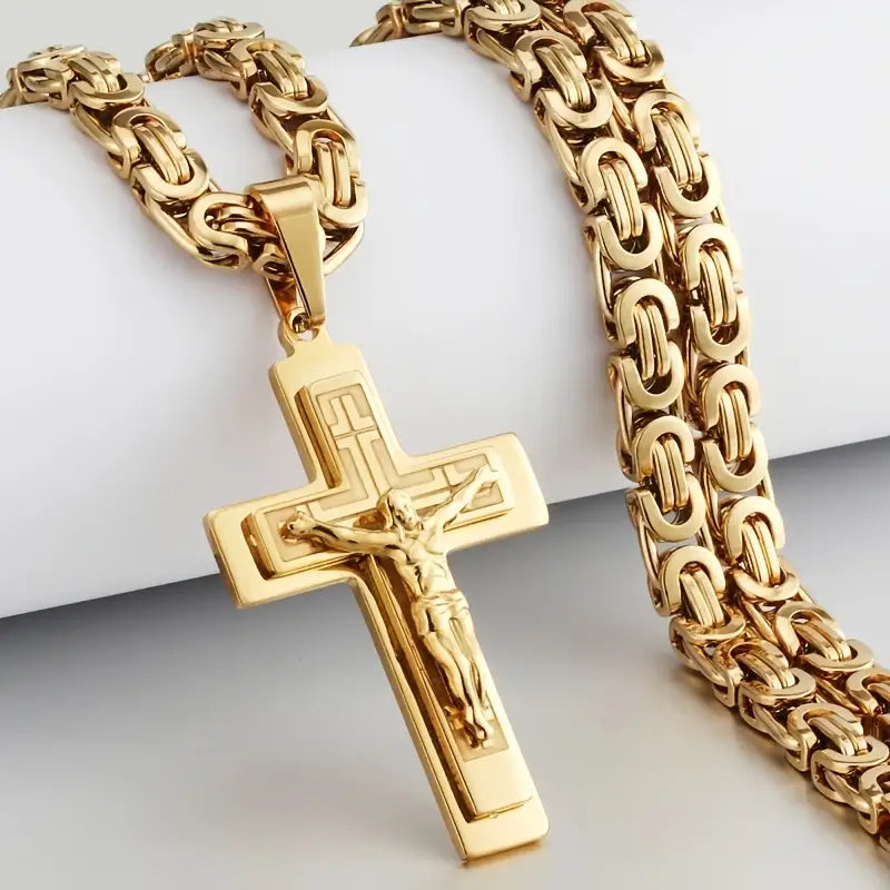 Luxurious Gilded Tone Stainless Triple Cross Pendant