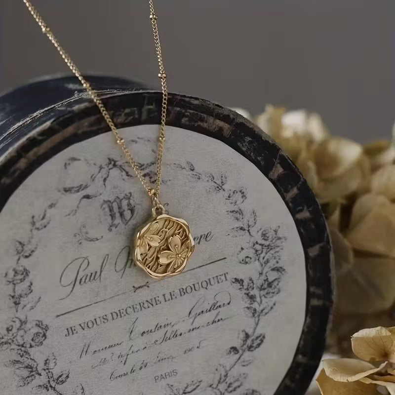 Vintage Peony Charm Necklace