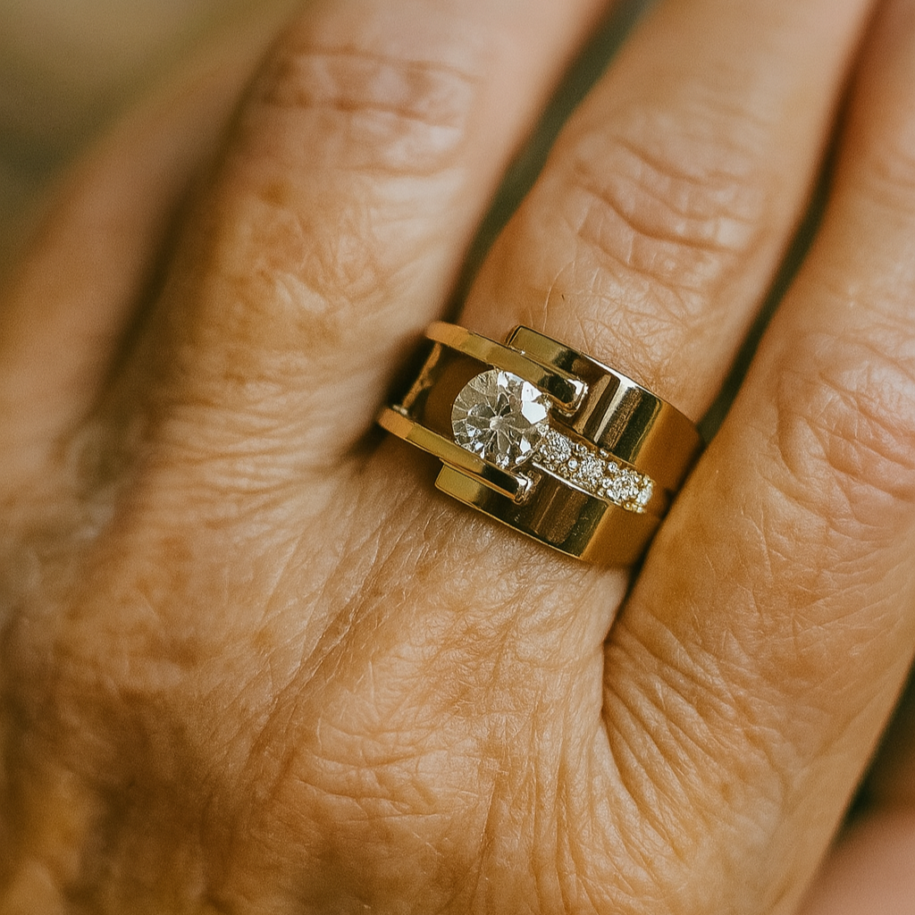 Vintage Golden Irregular Zirconia Ring