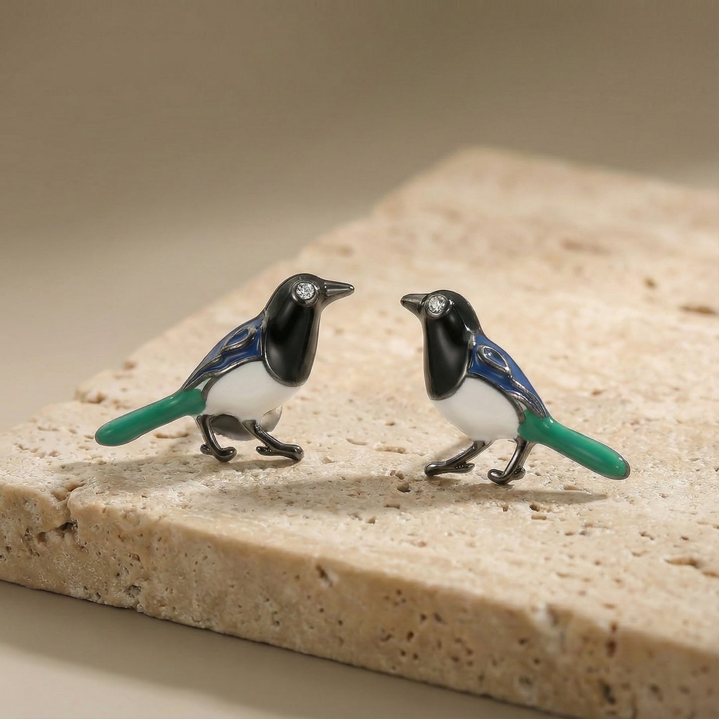 Majestic Songbird Enamel Stud Earrings