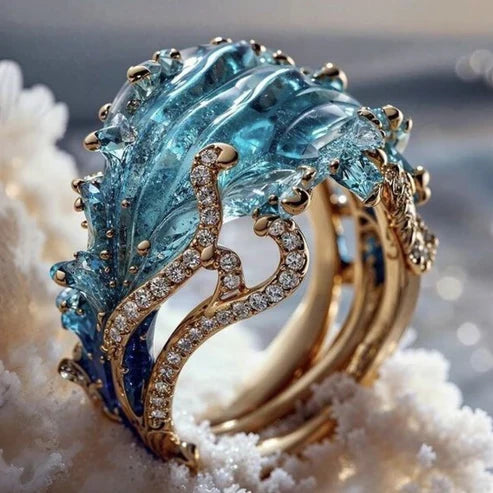 Exotic Ocean Wave Gold Ring