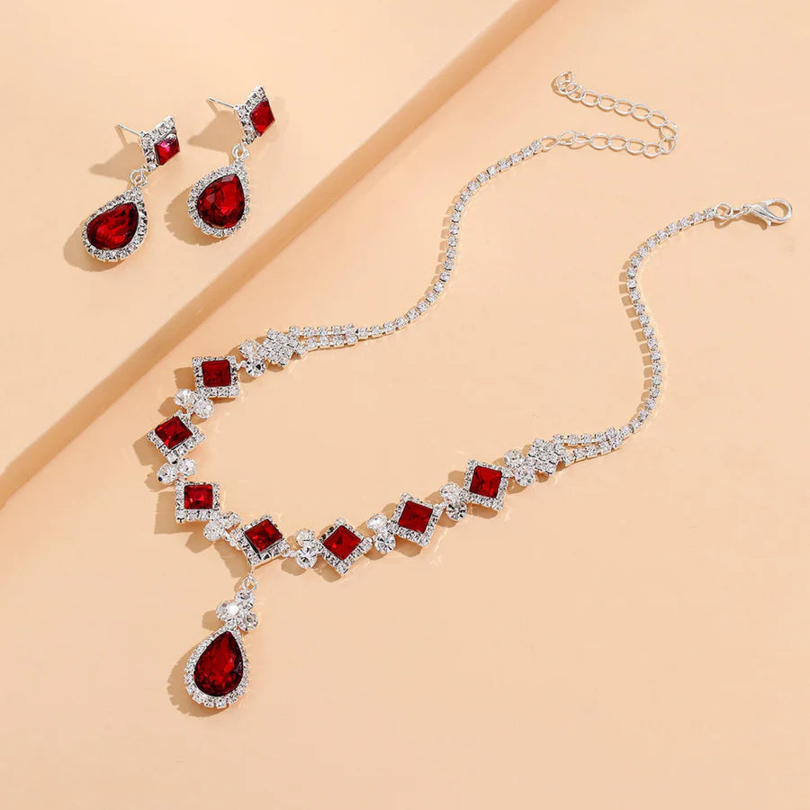 Red Water Drop Choker & Dangle Earrings Set
