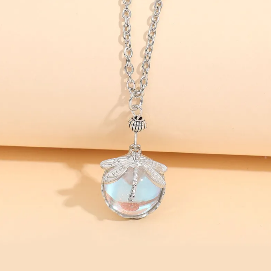 Retro Dragonfly Green Crystal Necklace