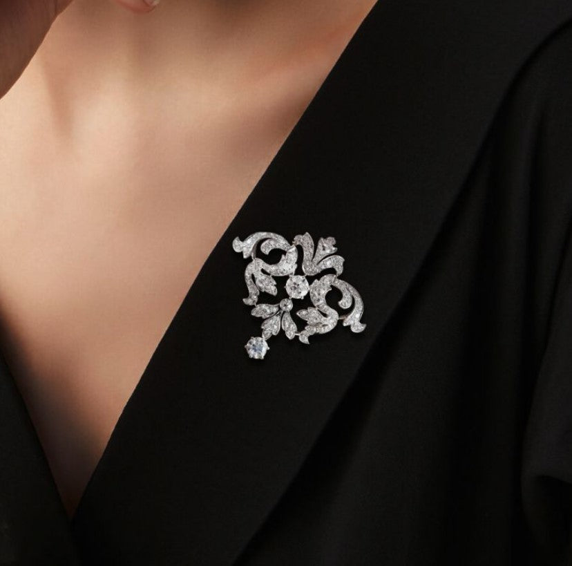 Vintage Round Cut White Sapphire Brooch