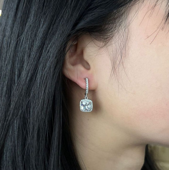 Square Halo Drop Earrings