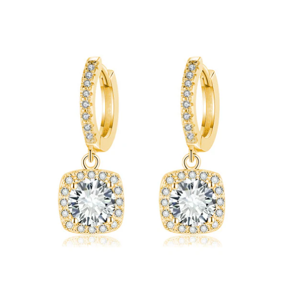Square Halo Moissanite Drop Earrings