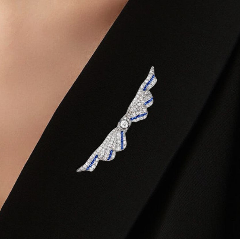 Milgrain Art Deco Round Cut White Sapphire Wedding Brooch