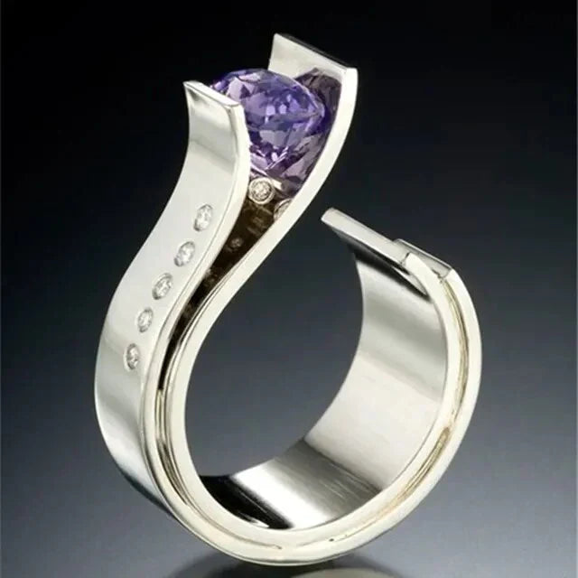Vintage Purple Crystal Ring in Silver