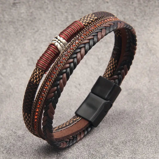 Lux Layered Braided Polyurethane Leather Magnetic Bracelet