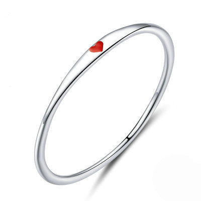 Silver Round Circle Pure Finger Ring Simple Heart Engrave Rings