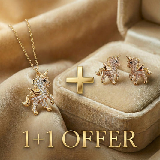 1+1 Offer: Unicorn Zirconium Necklace in Gold + Sparkling Gold Unicorn Earrings