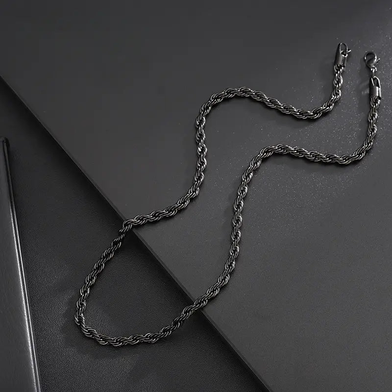 Men's Titanium Steel Black Rope Chain Necklace