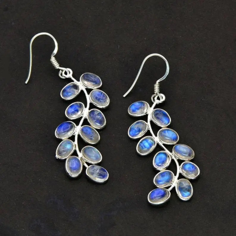 Glitter Moonstone Leaf Earrings