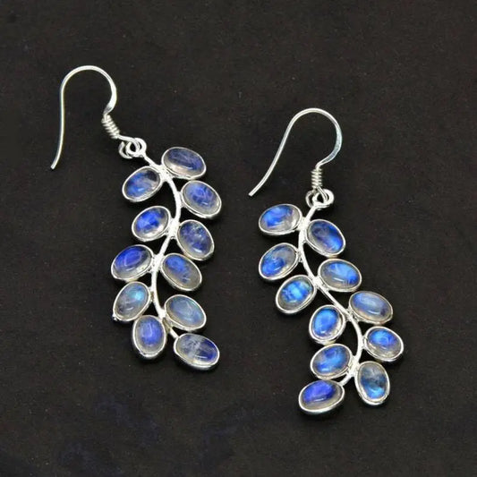 Glitter Moonstone Leaf Earrings