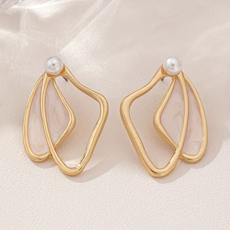 Leaf-Inspired Golden Hollow Stud Earrings