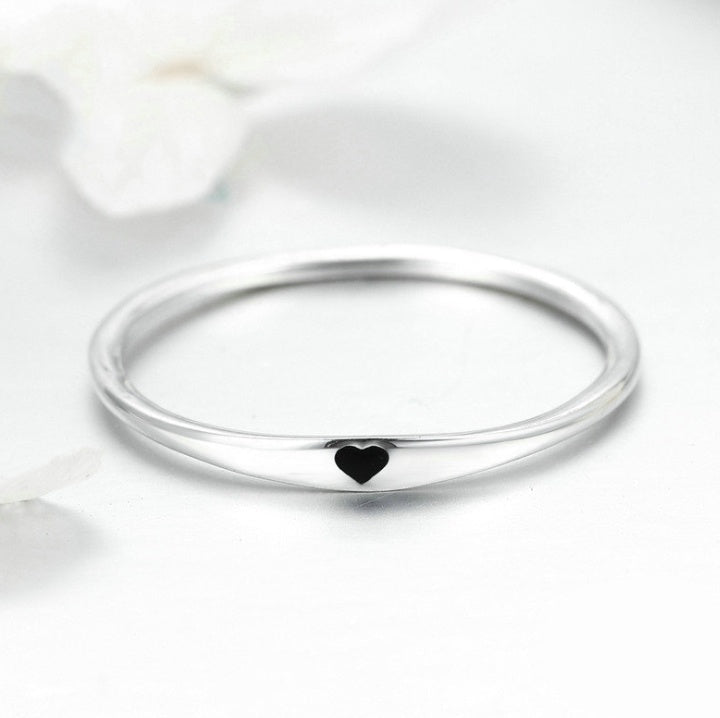 Silver Round Circle Pure Finger Ring Simple Heart Engrave Rings