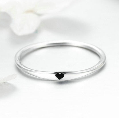 Silver Round Circle Pure Finger Ring Simple Heart Engrave Rings
