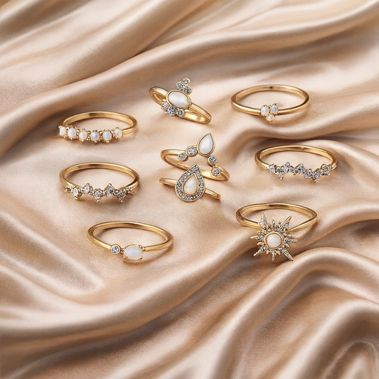 Unique rings set with 8 to 12 rings