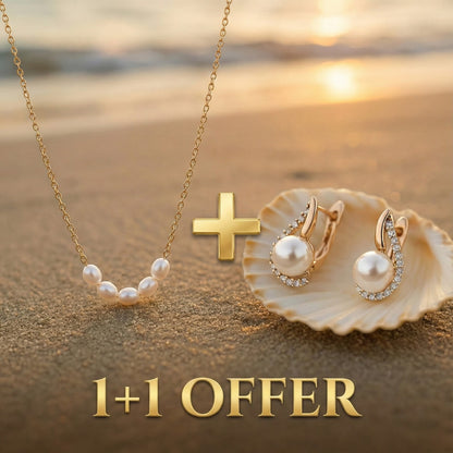 1+1 Offer: Lorelei | Buttoned earrings with pearl + Elegant Pearl Gold Necklace