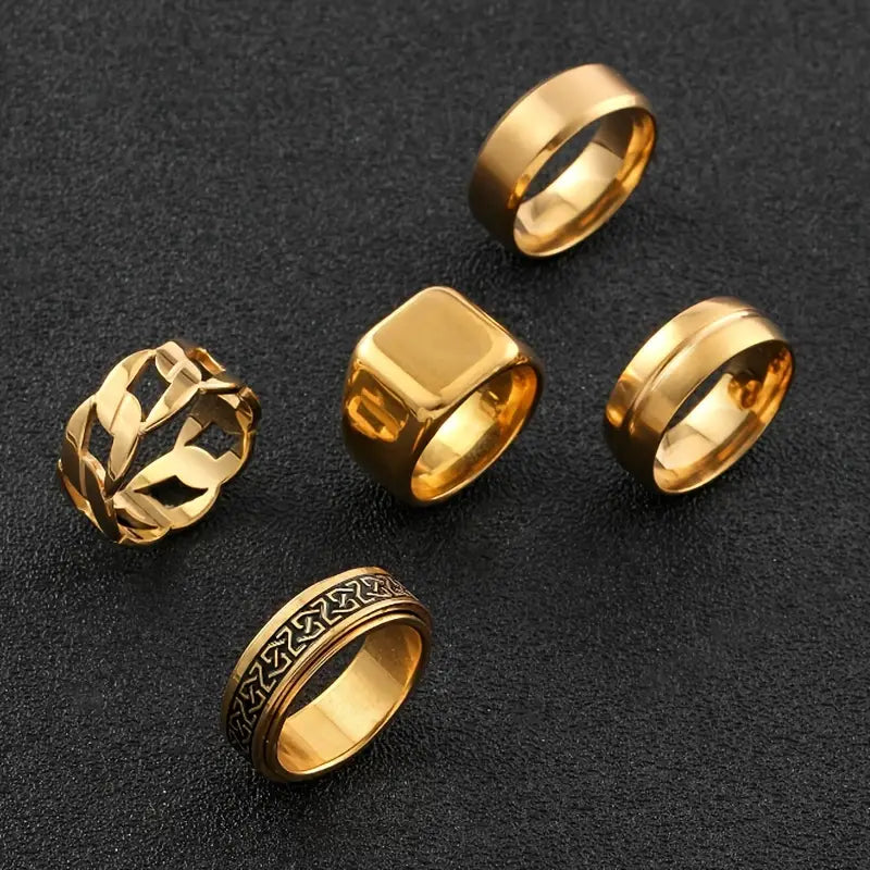 Luxurious Rotatable Geometric Stainless Steel Ring Set