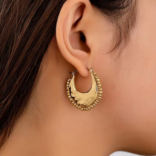 Vintage Crescent Moon Beaded Hoop Earrings
