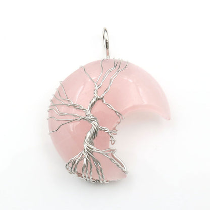 Moon Crystal Tree of Life Pendant Necklace Accessories