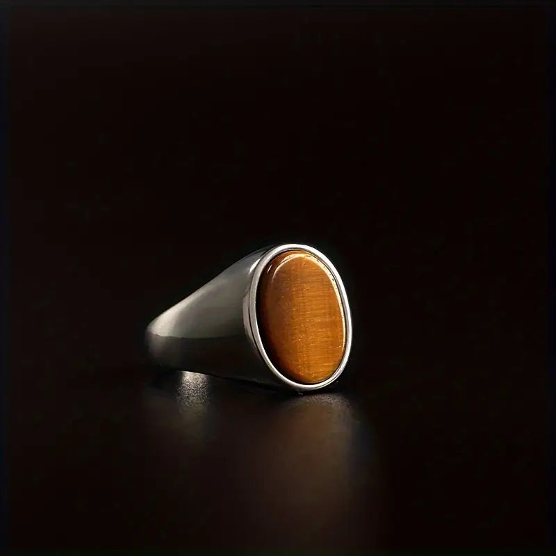 Men's Stainless Signet Ring Featuring Faux Gemstones