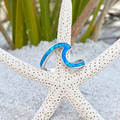 Opal and Silver Ocean Wave Ring