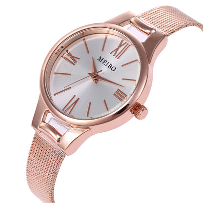 Harmony Timeless Rose Gold Mesh Watch With Pin Buckle