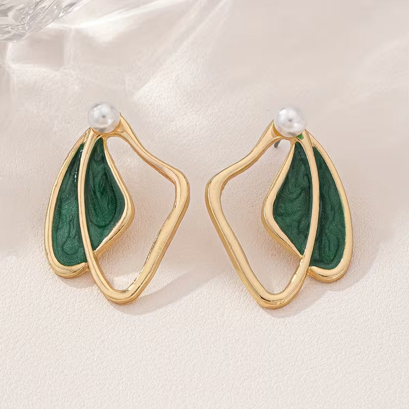 Leaf-Inspired Golden Hollow Stud Earrings