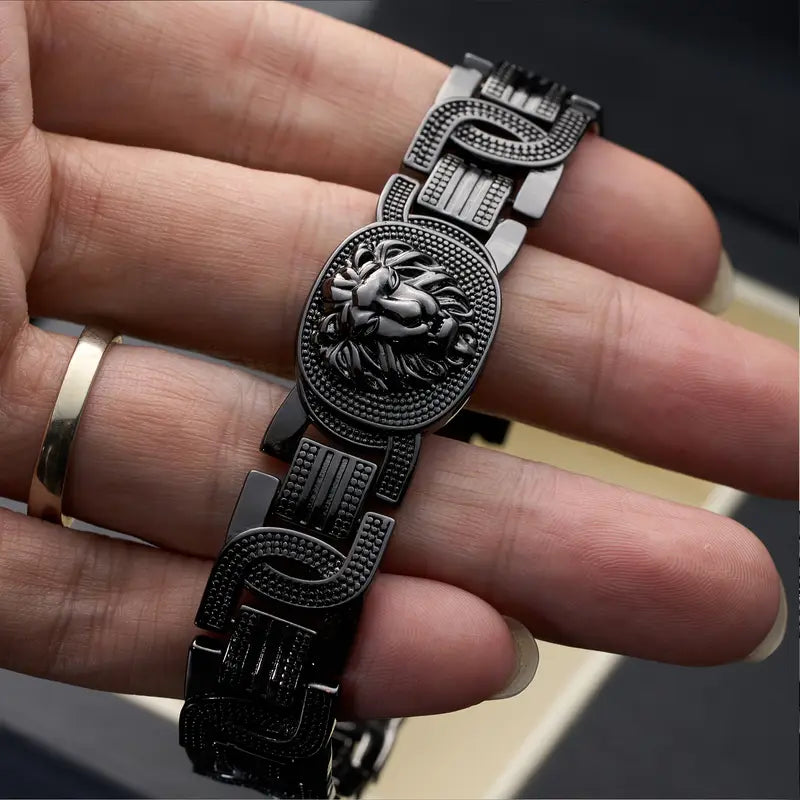 Golden Plated Lion Forested Sovereign King Bracelet