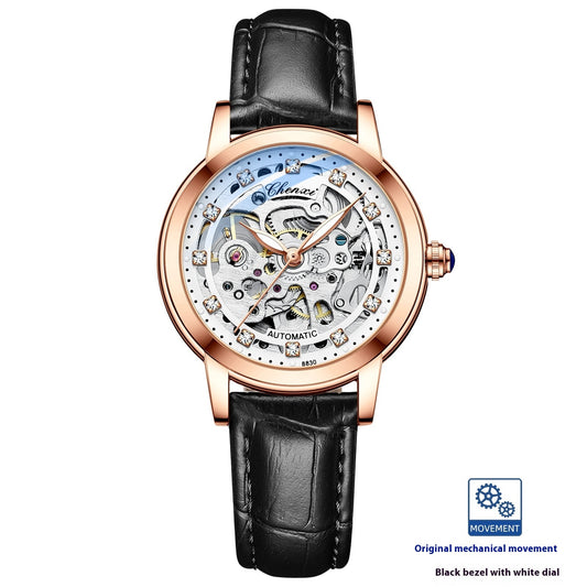 Elegant Diamond Automatic Hollow Mechanical Watch For Women