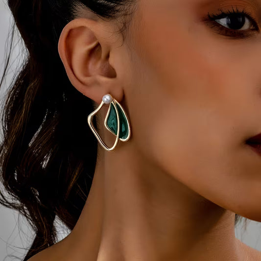 Leaf-Inspired Golden Hollow Stud Earrings