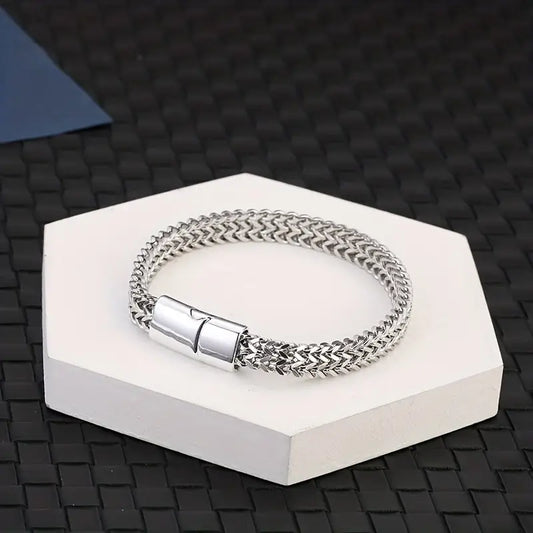 Men's Stainless Steel Braided Chain Magnetic Buckle Bracelet