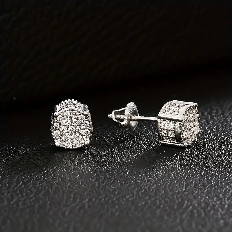 ICED CHICS SSilvery Hip-Hop Zirconia Earrings Set