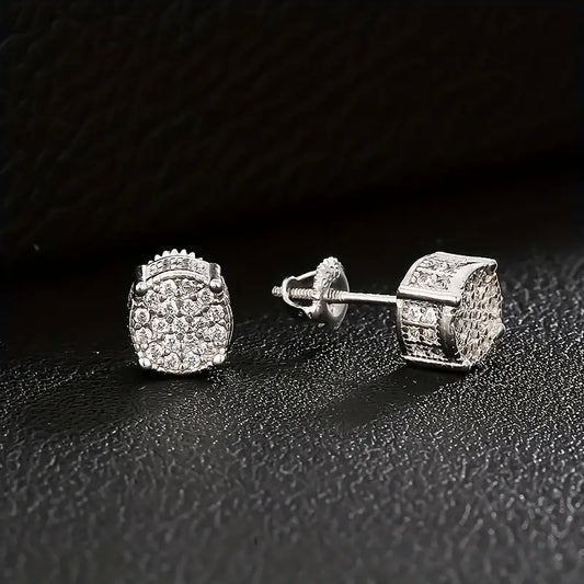 ICED CHICS SSilvery Hip-Hop Zirconia Earrings Set