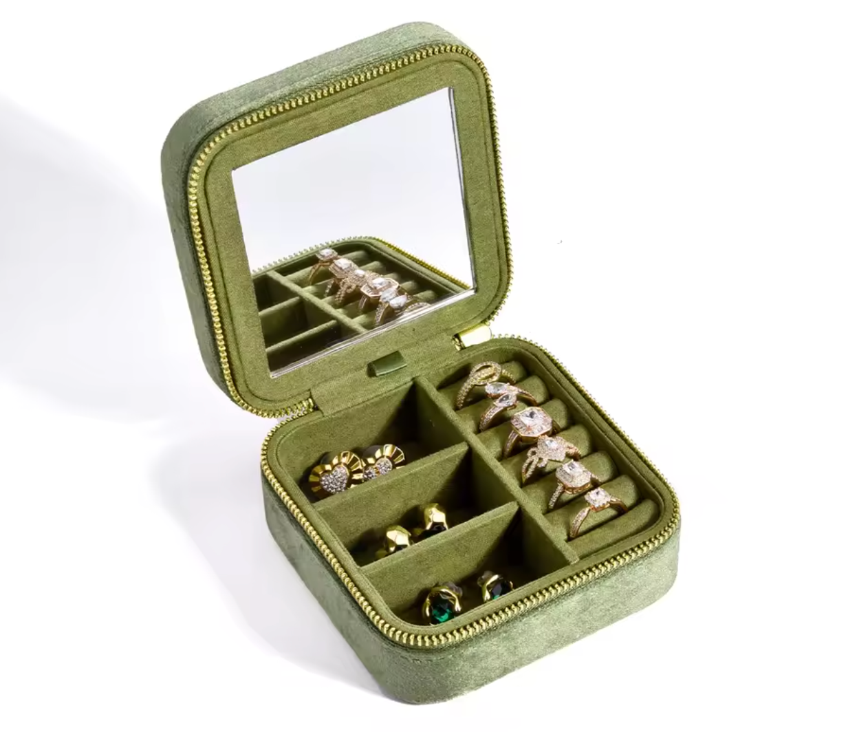 Compact Velvet Jewelry Box with built-in mirror