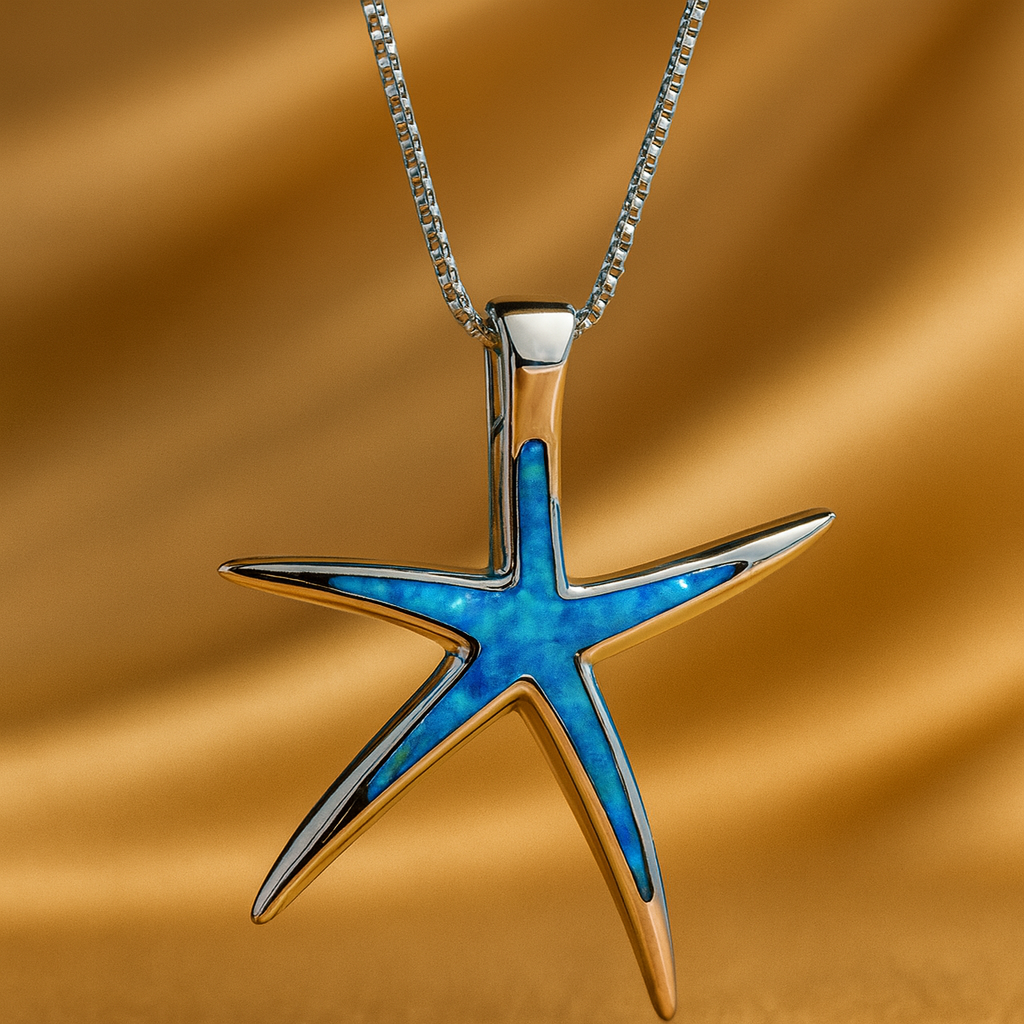 Elegant Blue Opal Starfish Pendant
