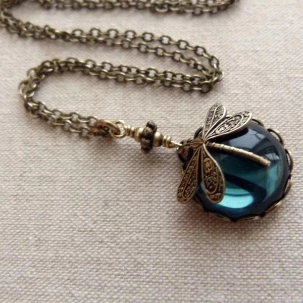 1+1 Offer: Vintage Dragonfly Necklace + Spherical dragonfly earrings in antique gold