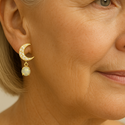 Golden Opal Moon and Star Earrings