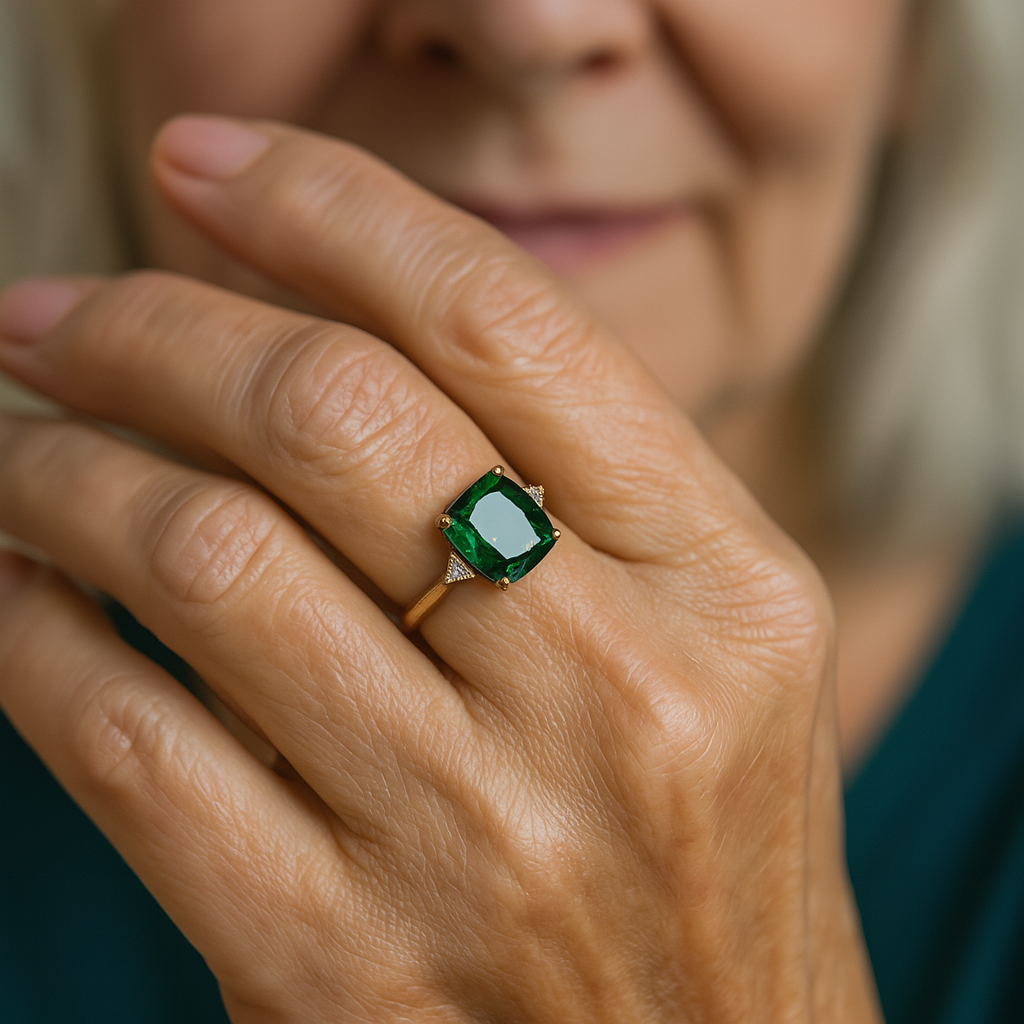 Green zirconia ring in gold