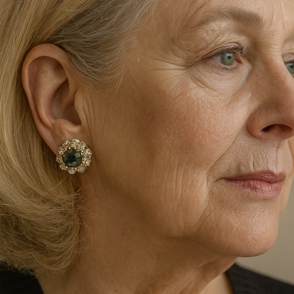 Green shiny round vintage earrings