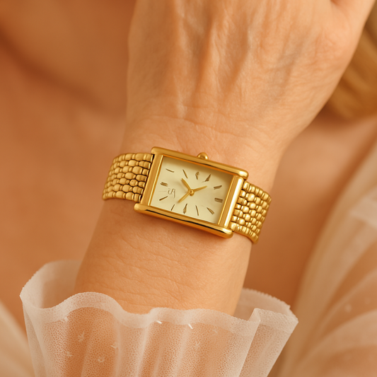 Luxurious Polished Square Gold Watch Timeless Elegance