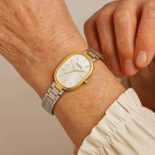 Elegant Oval Quartz Watch Stainless Steel Timepiece