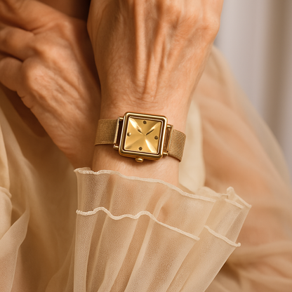 Elegant Square Quartz Timepiece With Mesh Stainless