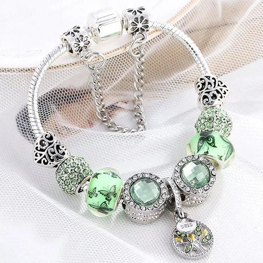 Bracelet in silver and green crystal