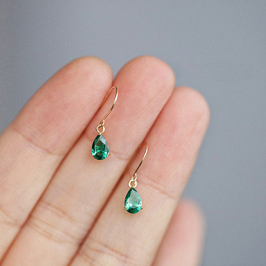 Gold emerald teardrop drop earrings