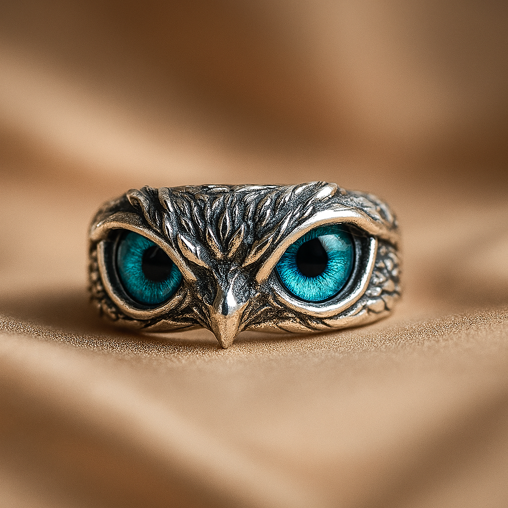 Owl of Luck – Silver Adjustable Ring with Opal
