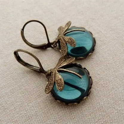 1+1 Offer: Vintage Dragonfly Necklace + Spherical dragonfly earrings in antique gold
